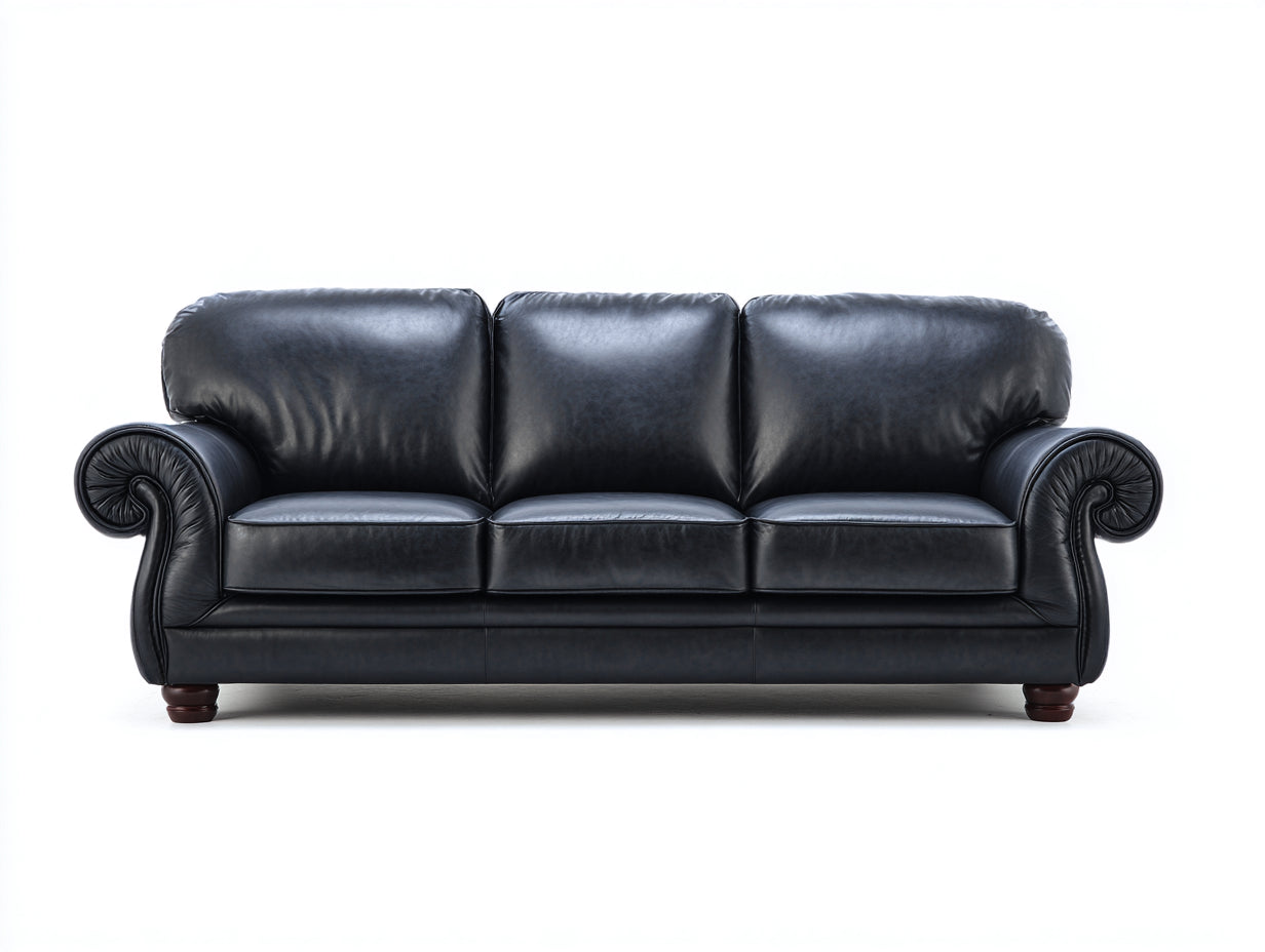 3 Sitzer Sofas aus Kunstleder 220 x 95 x 88 cm - Dunkelblau - Klassisches Design mit gerollten Armlehnen