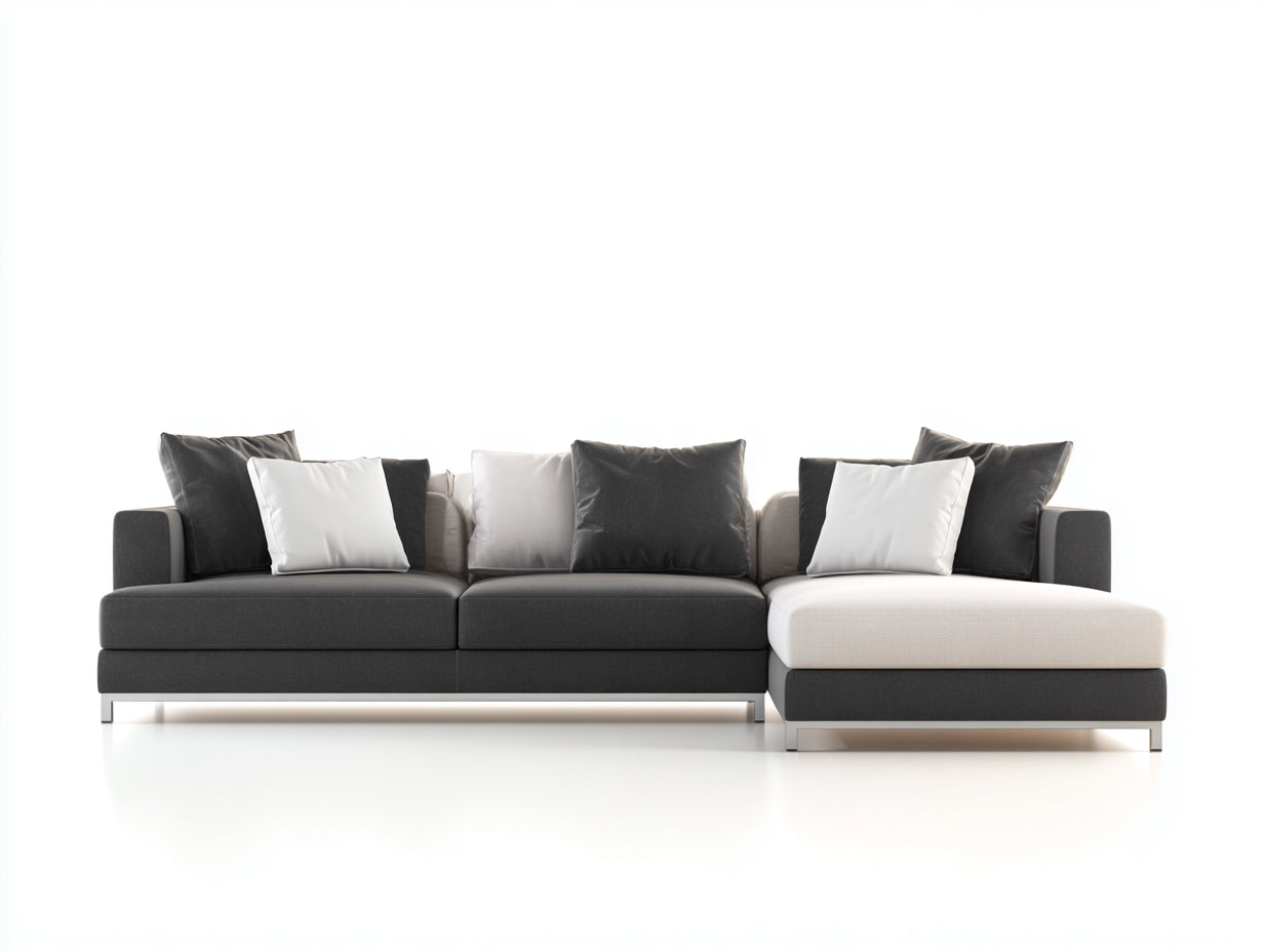 Ecksofa aus Strukturstoff 285 x 170 x 85 cm - Anthrazit und Cremeweiß - Modernes Design mit Ottomane