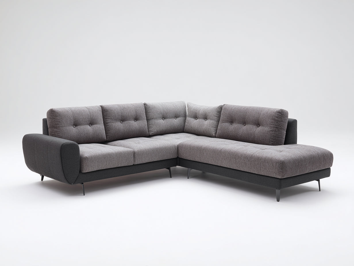 Ecksofa mit Strukturstoffbezug ca. 285 x 195 x 85 cm - Hellgrau und Dunkelgrau - Verlängerte Liegefläche - Modernes Design