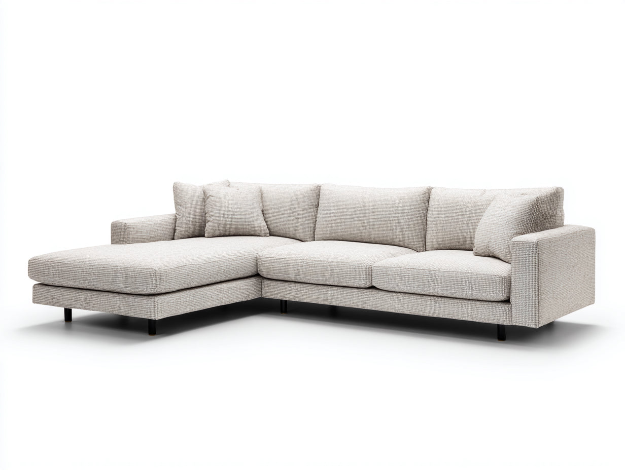 Ecksofa aus Webstoff 285 x 185 x 86 cm - Hellbeige - Modernes Design mit Ottomane