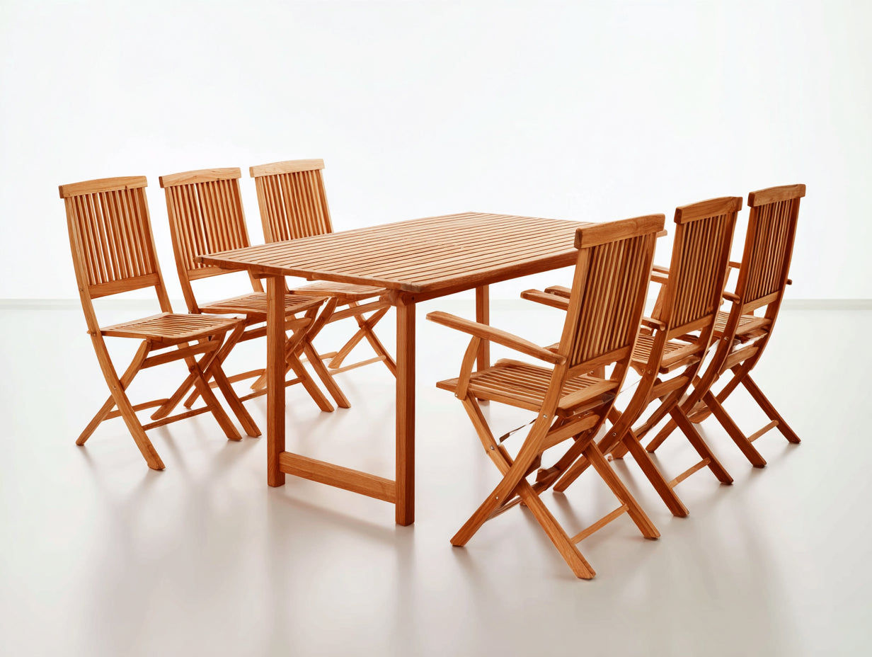 Garten Essgarnituren aus Massivholz 180 x 90 x 75 cm - Honigbraun - 7-teilig mit Klappstühlen