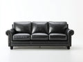 3 Sitzer Sofas mit Ziernagelbesatz - Kunstleder und Holzfüße - 225 x 96 x 88 cm - Schwarz - Gepolstertes Sofa im klassischen Design