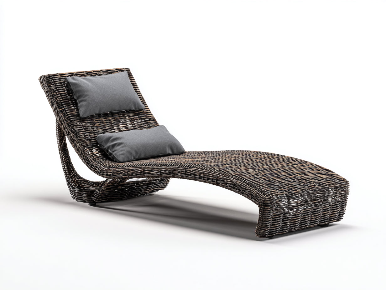 Sonnenliege aus Rattangeflecht 200 x 72 x 85 cm - Dunkelbraun und Grau - Geschwungenes Design