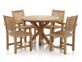 Garten Essgarnituren aus massivem Holz - Rundtisch 120 x 120 x 75 cm und 4 Armlehnstühle - Naturholz - Für Garten und Terrasse - Klassisches Essset