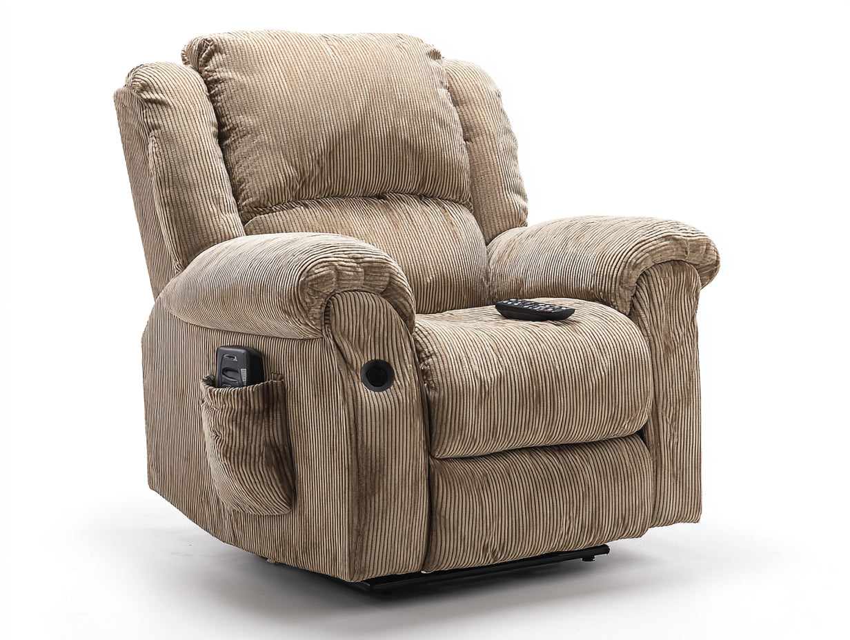 Liegesessel aus Cordstoff 98 x 96 x 108 cm - Beige - Verstellbares Komfortdesign mit Fußstütze und Seitenfach