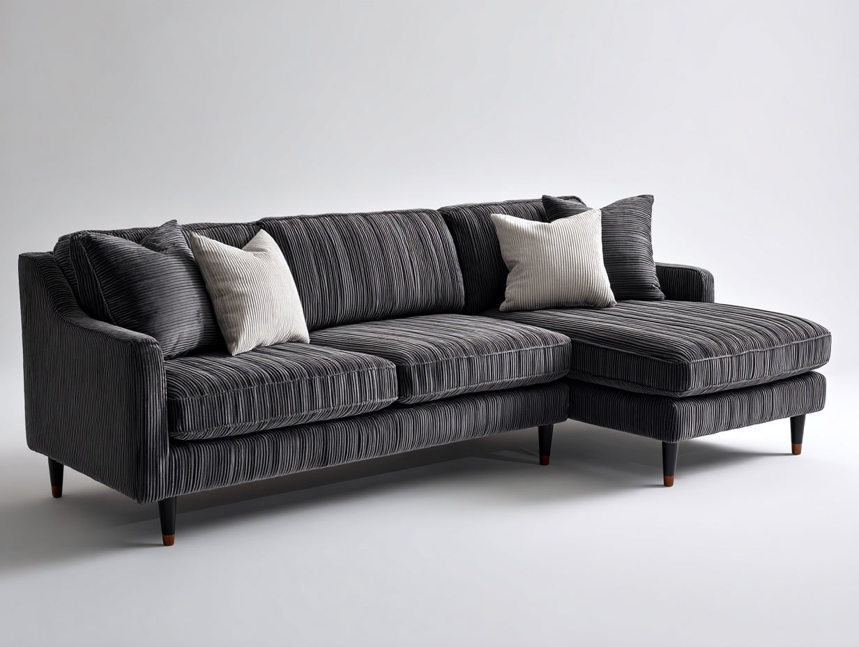 Ecksofa aus Cordstoff 285 x 165 x 86 cm - Anthrazit - Modernes Design mit verlängerter Liegefläche für das Wohnzimmer