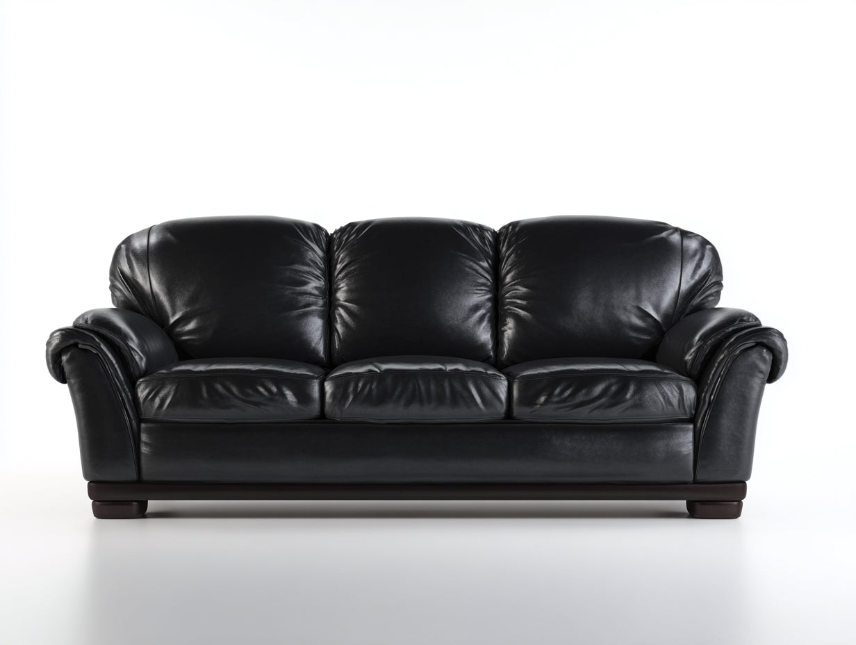 3 Sitzer Sofas aus Kunstleder 215 x 92 x 88 cm - Schwarz - Klassisches Design mit gerollten Armlehnen
