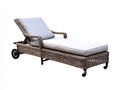 Sonnenliege aus Polyrattan ca. 205 x 76 x 98 cm - Graubraun und Cremeweiß - Verstellbare Rückenlehne mit Armlehnen und Rollen - Modernes Design