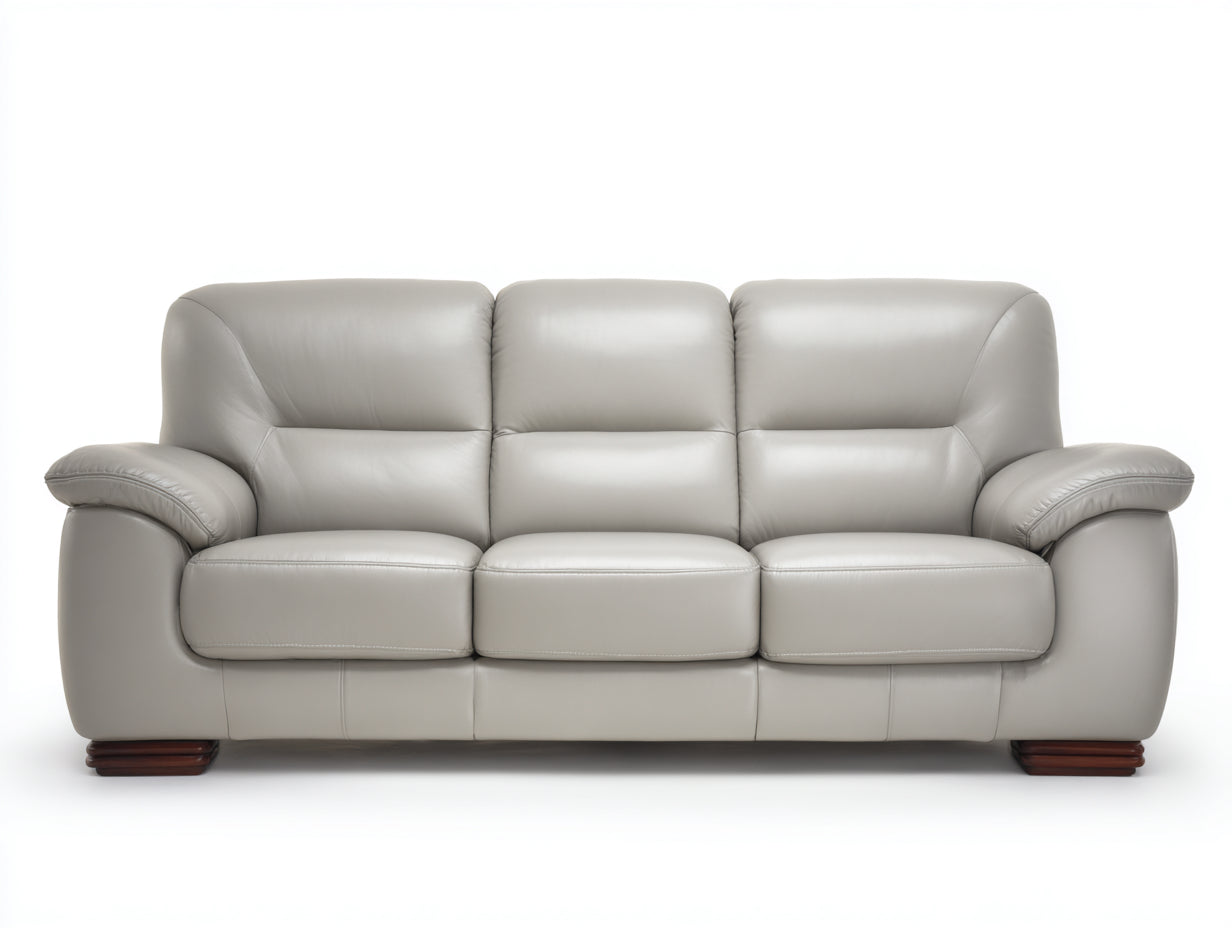 3 Sitzer Sofas mit gepolsterten Armlehnen - Kunstleder und Holzfüße - 225 x 98 x 92 cm - Hellgrau - Komfortsofa im modernen Design