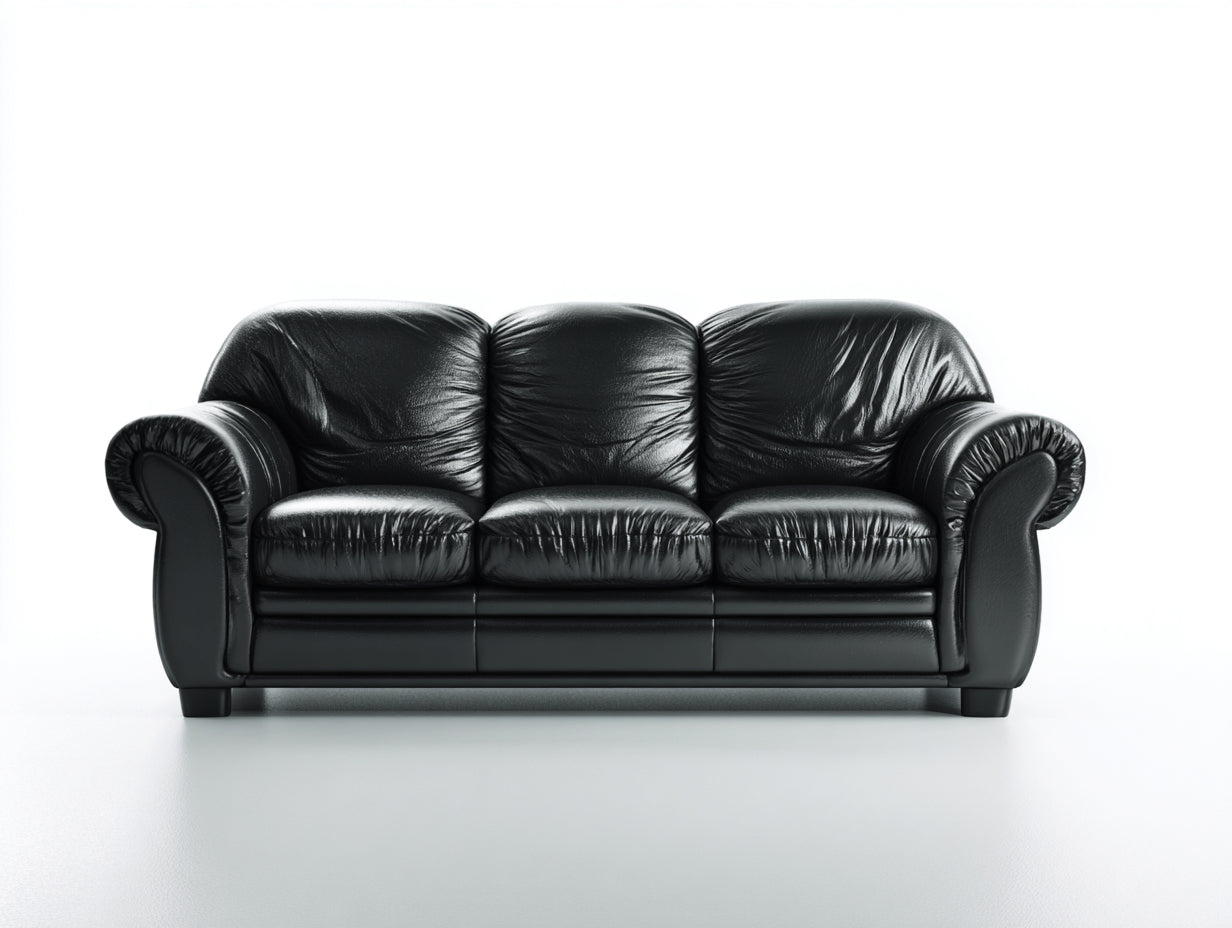 3 Sitzer Sofas aus Kunstleder 220 x 95 x 91 cm - Schwarz - Klassisches gepolstertes Design mit gerundeten Armlehnen