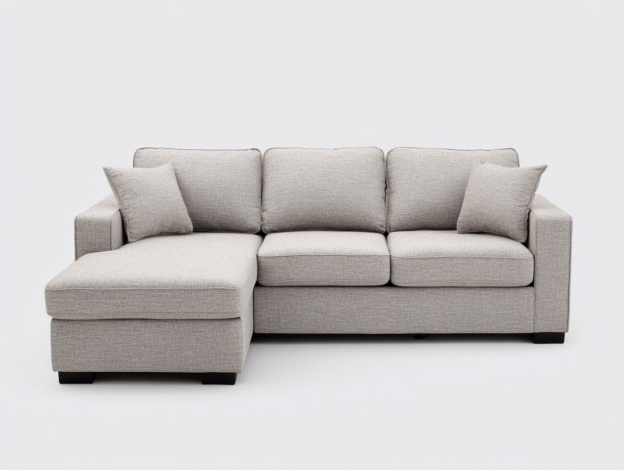 Ecksofa aus Strukturstoff 250 x 155 x 88 cm - Hellbeige - Modernes Design für das Wohnzimmer mit großzügiger Sitzfläche