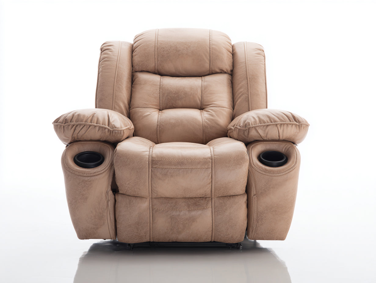 Liegesessel mit Mikrofaserbezug ca. 100 x 95 x 105 cm - Sandbeige und Schwarz - 2 Getränkehalter - Verstellbare Rückenlehne