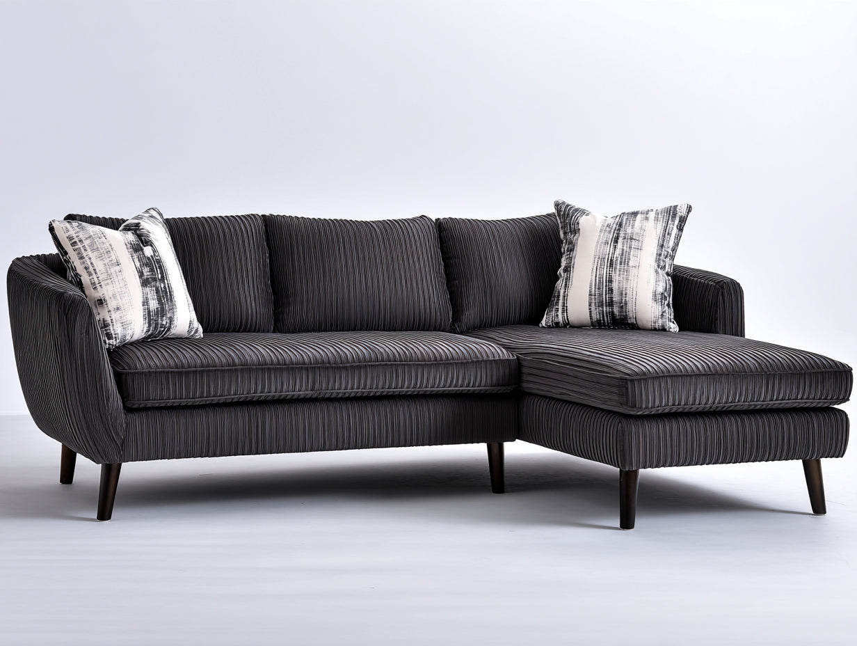 Ecksofa mit Cordbezug ca. 260 x 165 x 86 cm - Anthrazit und Schwarz - Verlängerte Sitzfläche - Modernes Design