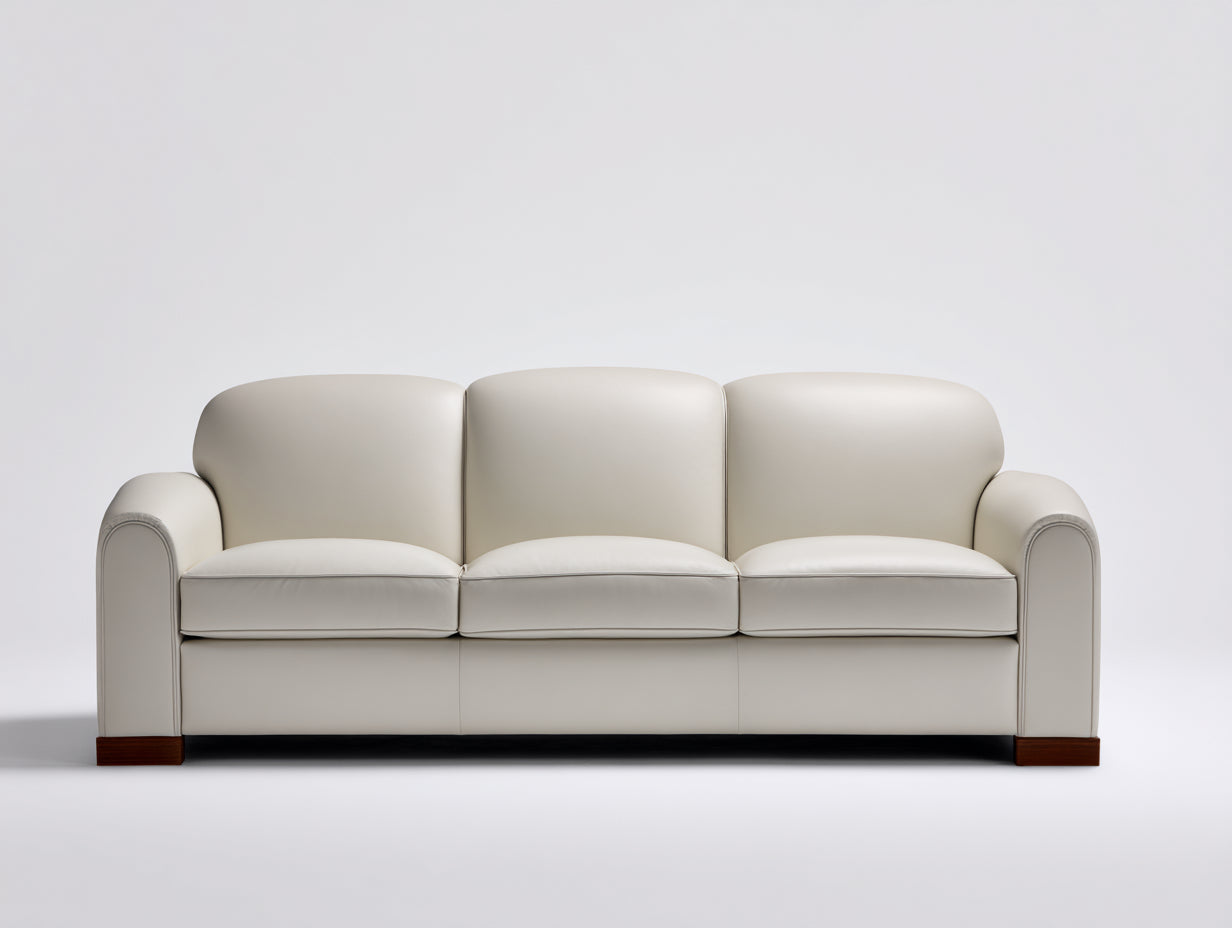 3 Sitzer Sofas aus Kunstleder und Massivholz 228 x 94 x 90 cm Creme Dunkelbraun für Wohnzimmer - Gepolstertes klassisches Design