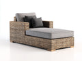 Sonnenliege aus Polyrattan ca. 165 x 85 x 78 cm - mit grauen Kissen und 2 Zierkissen - Naturbraun - Moderne Gartenliege