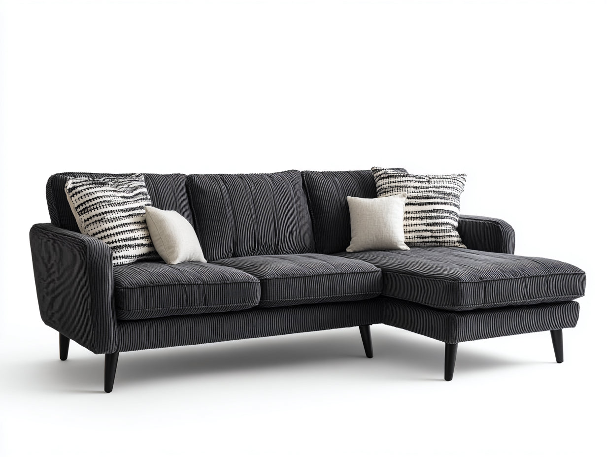 Ecksofa aus Cordstoff 275 x 165 x 86 cm - Anthrazit - Modernes Design mit Ottomane