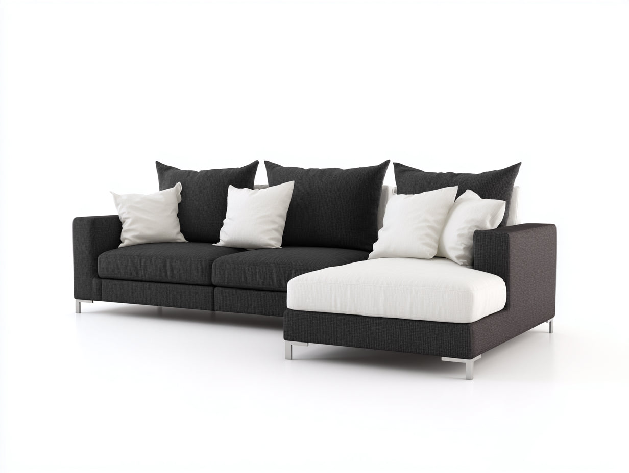 Ecksofa mit Ottomane - Strukturstoff und Metallfüße - 280 x 180 x 84 cm - Anthrazit und Weiß - Modernes Loungesofa mit klarer Linienführung