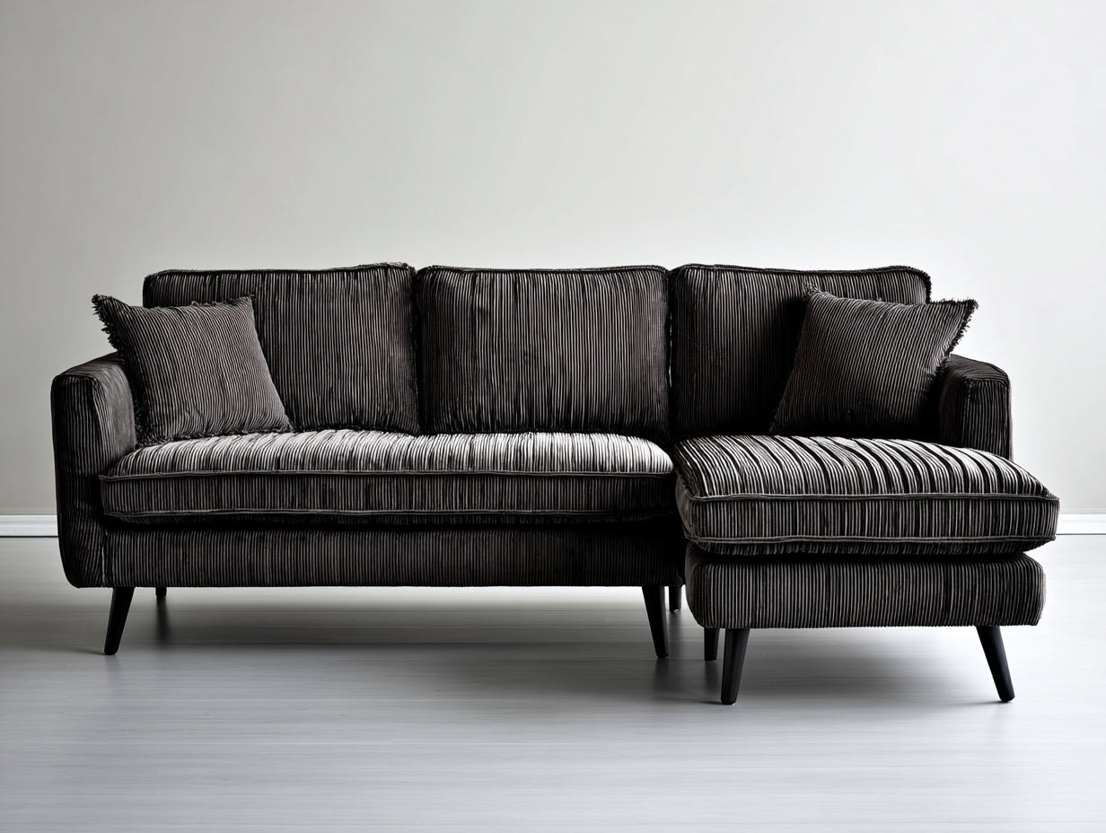 Ecksofa aus Cordstoff 255 x 155 x 86 cm - Anthrazit - Modernes Design mit Ottomane