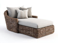 Sonnenliege mit Armlehnen und Polsterauflage - Polyrattan und Strukturstoff - 198 x 88 x 82 cm - Braun und Cremeweiß - Breite Gartenliege im Loungedesign