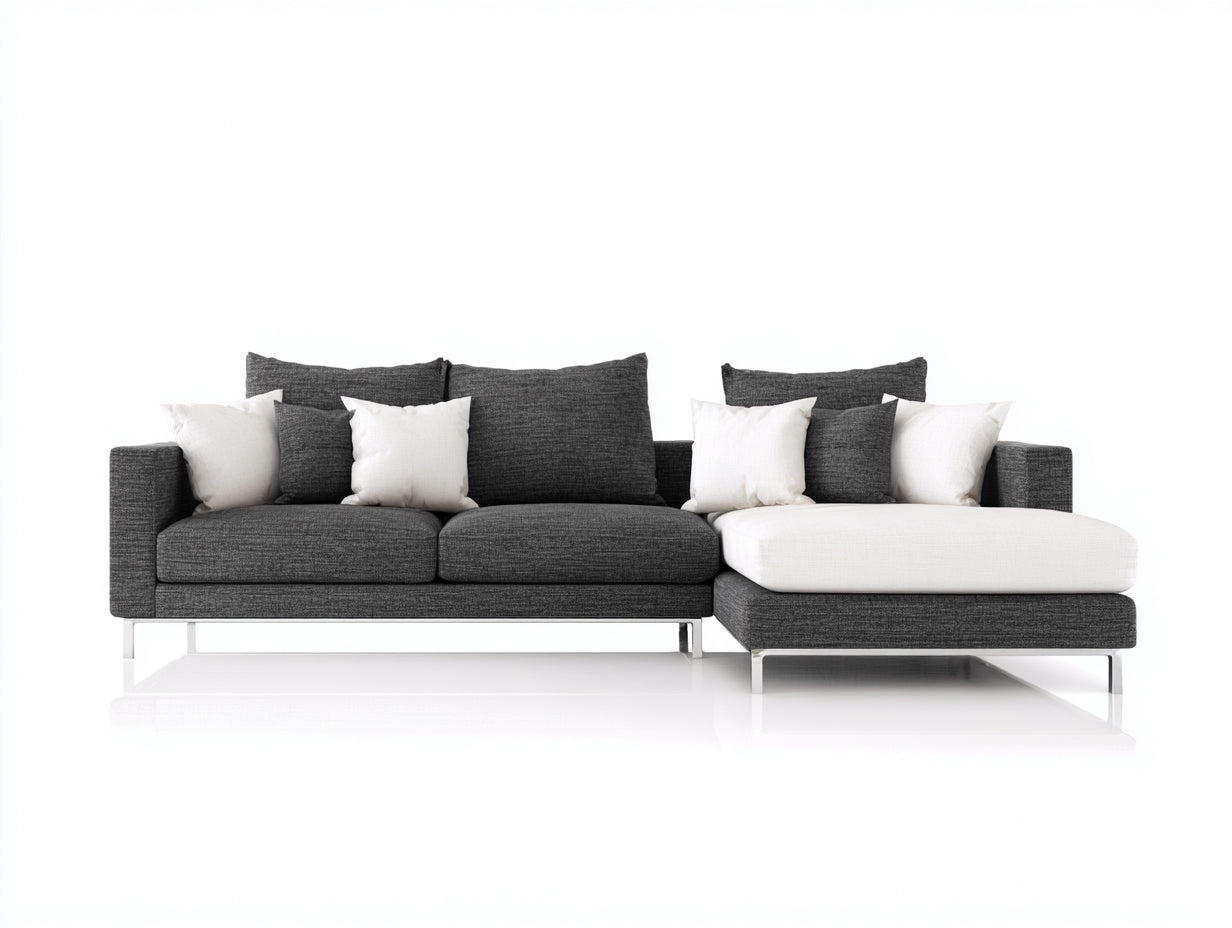 Ecksofa aus Webstoff und Metall 290 x 180 x 85 cm - Anthrazit und Cremeweiß - Modernes Design mit Ottomane