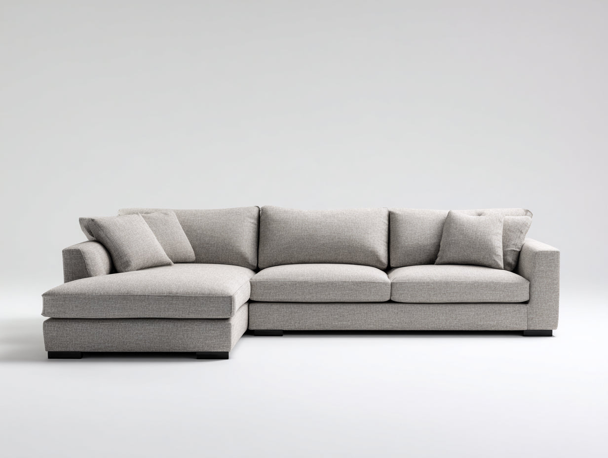 Ecksofa mit Ottomane - Strukturstoff - 285 x 210 x 85 cm - Hellgrau - Großzügige Wohnlandschaft im modernen Design